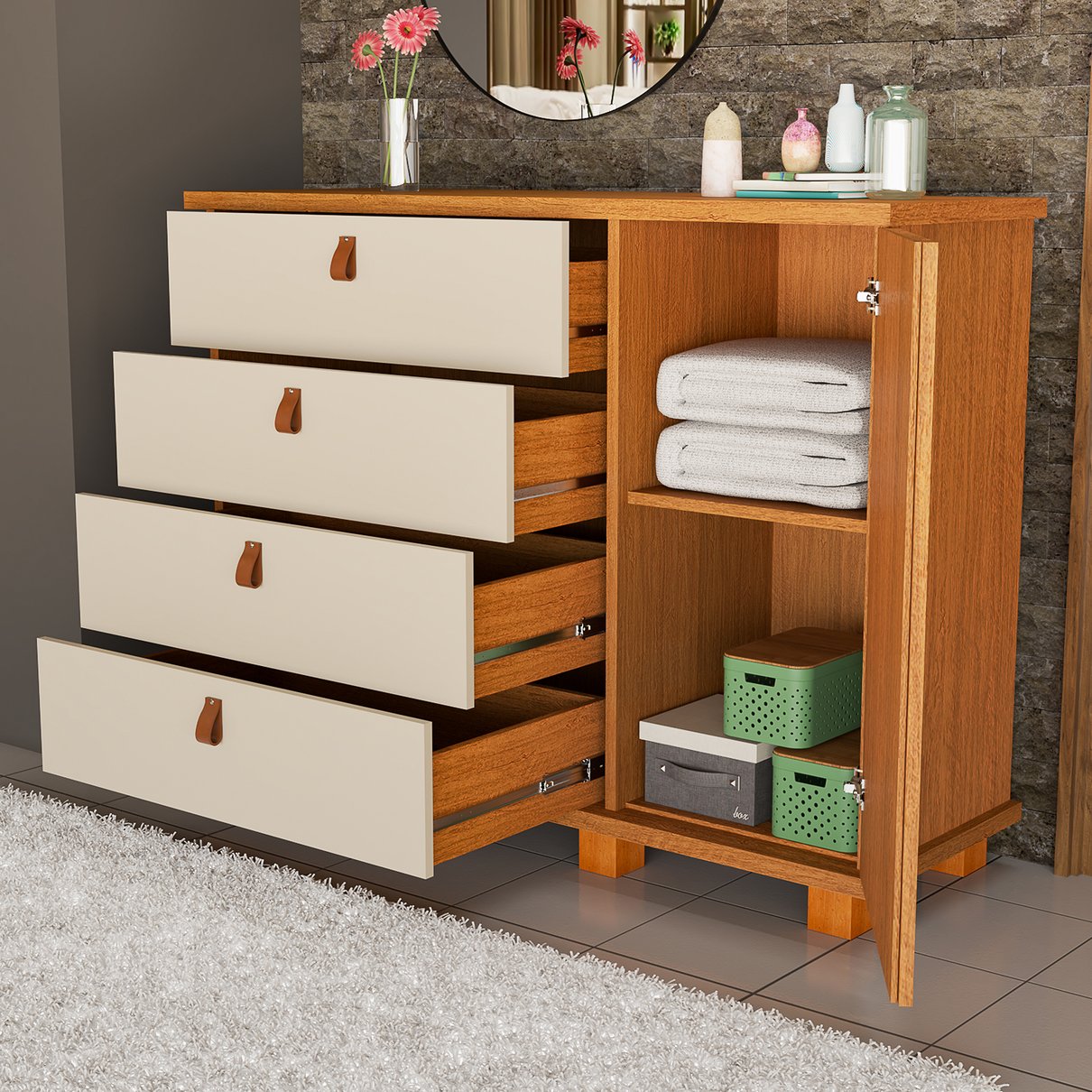 01 comoda alta 4 gavetas 1 porta ripada thamirez