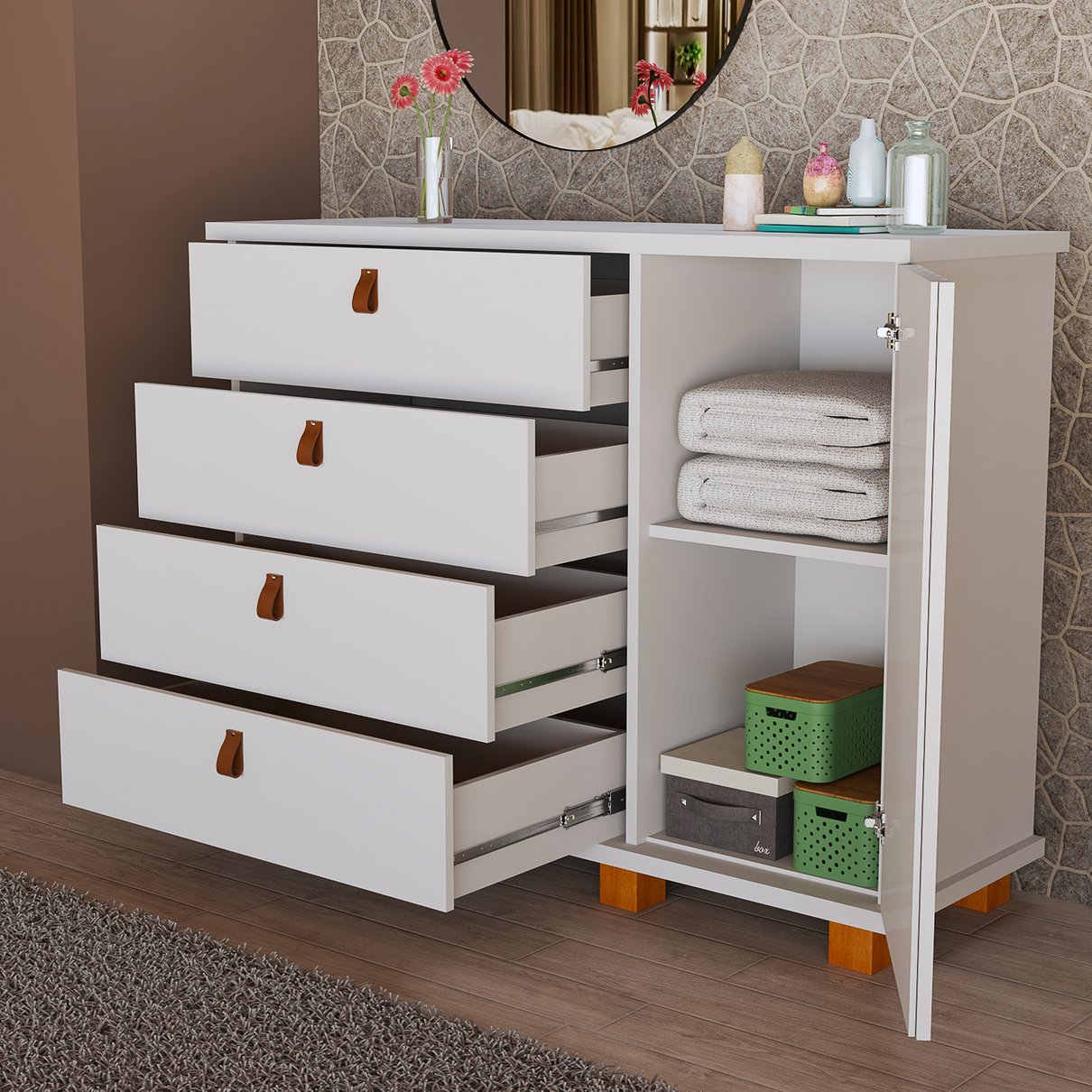 03 comoda alta 4 gavetas 1 porta ripada thamirez