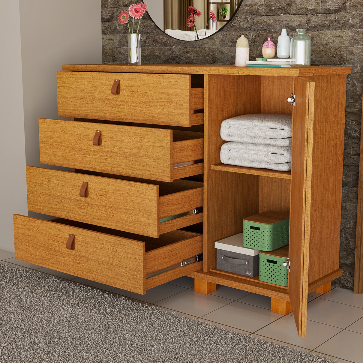 06 comoda alta 4 gavetas 1 porta ripada thamirez