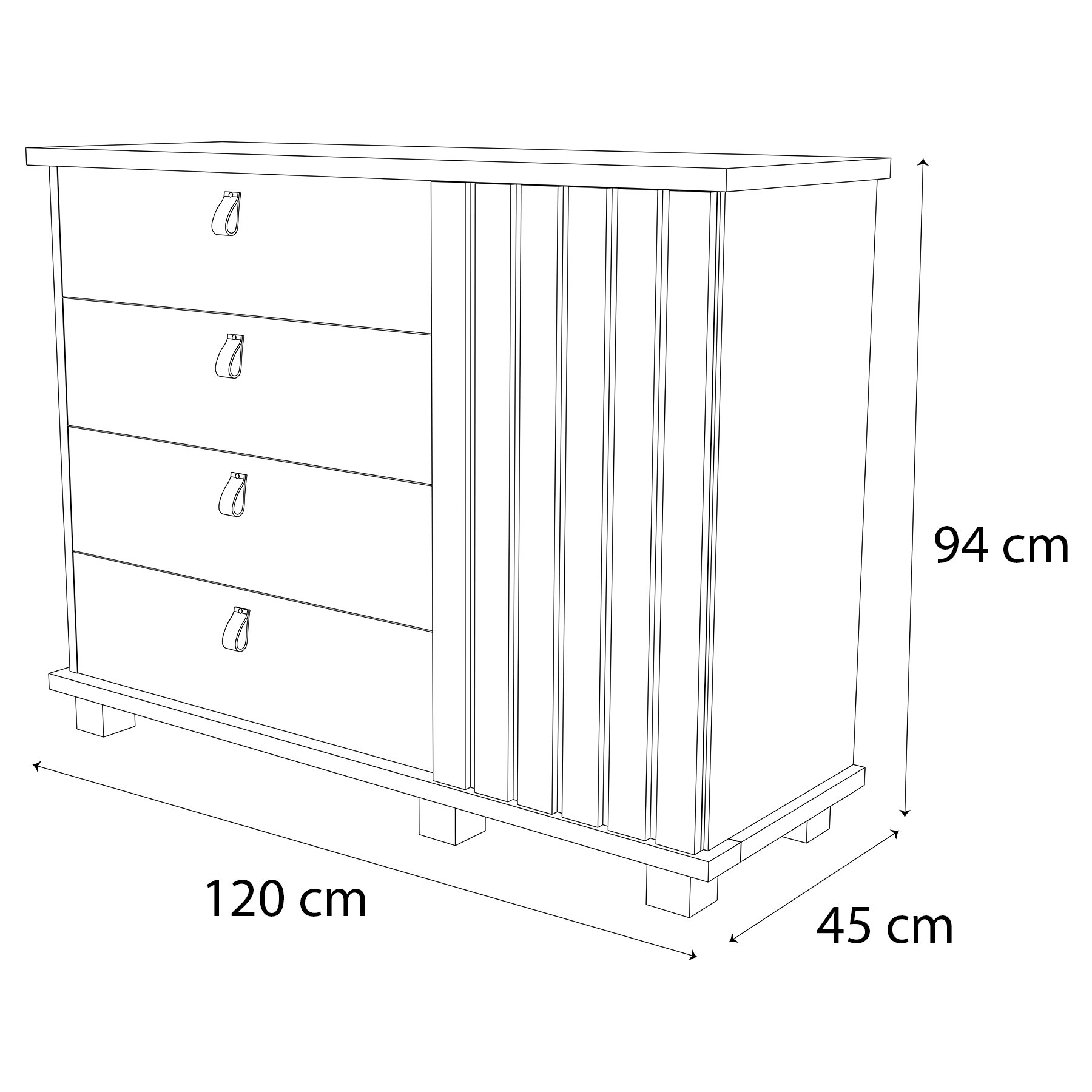 Cômoda Alta 4 Gavetas 1 Porta Ripada Thamirez - Naturale