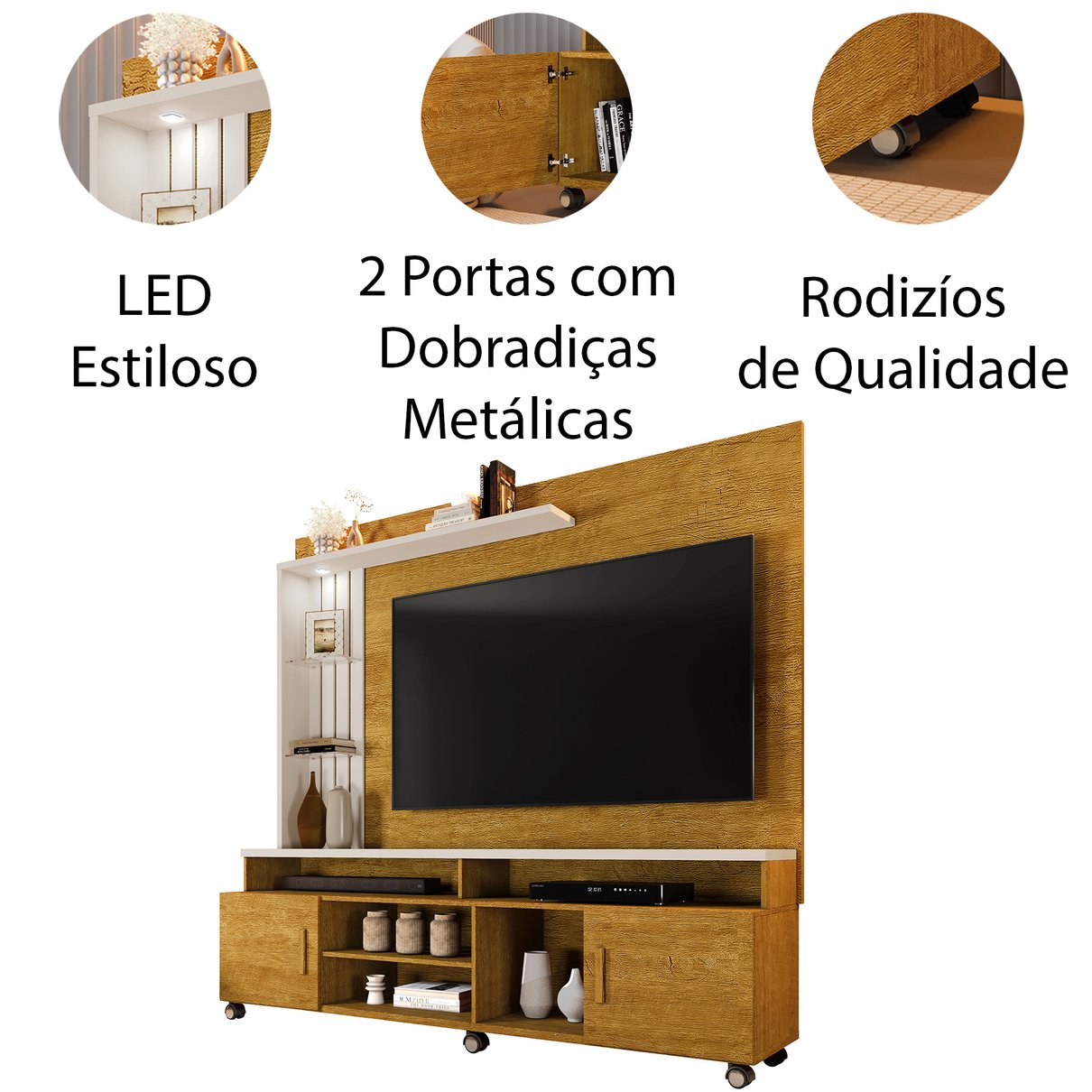 11 painel para tv de ate 65 com led oscar
