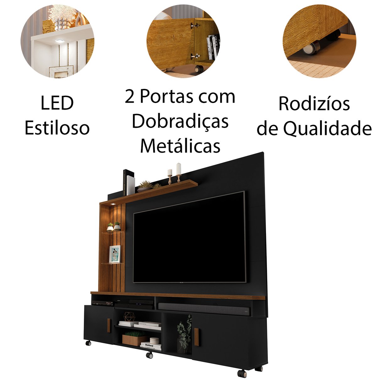 13 painel para tv de ate 65 com led oscar