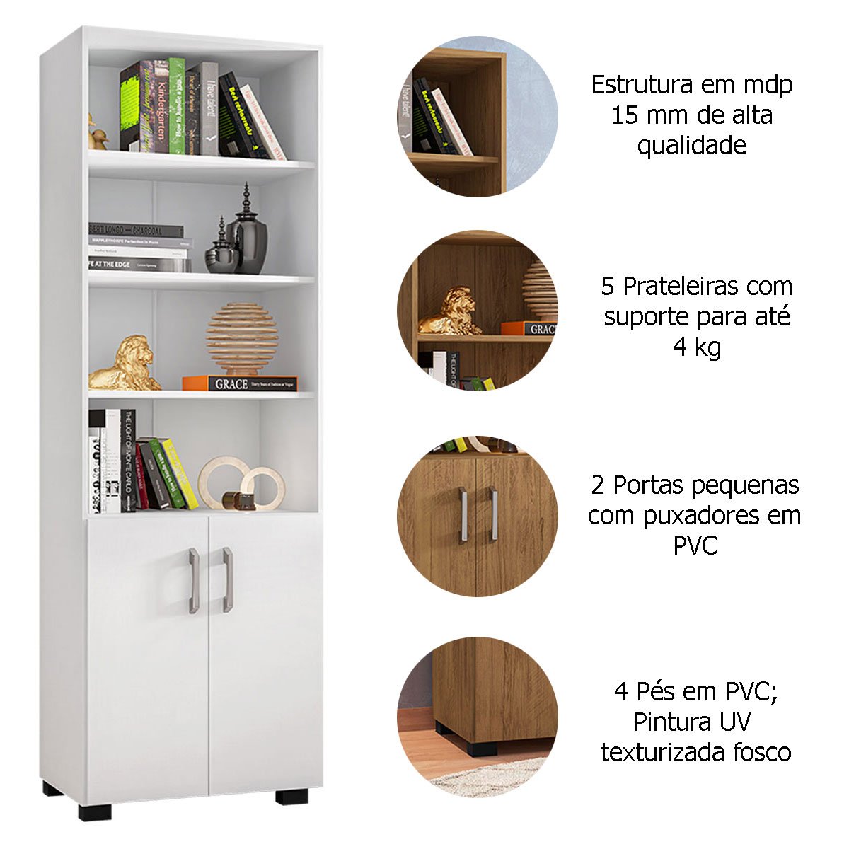 Livreiro 5 Prateleiras c/ Portas Pequenas Office - Branco