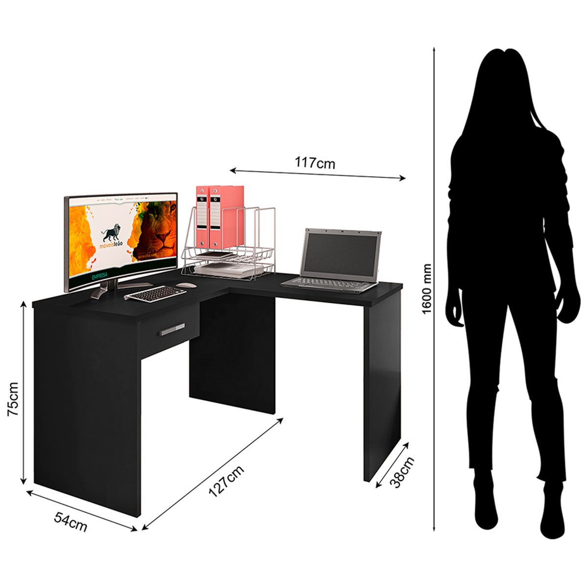 Mesa Gamer com Extensor em L e 1 gaveta DRX-9000 - Preto