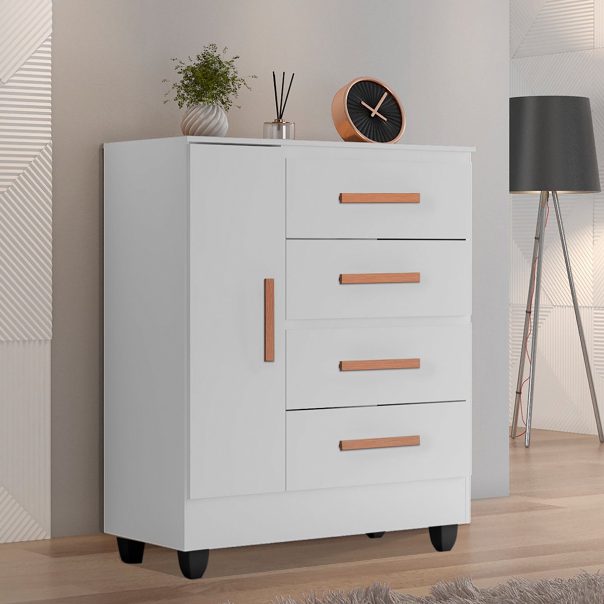 02 comoda sapateira para quarto 1 porta 4 gavetas lisa