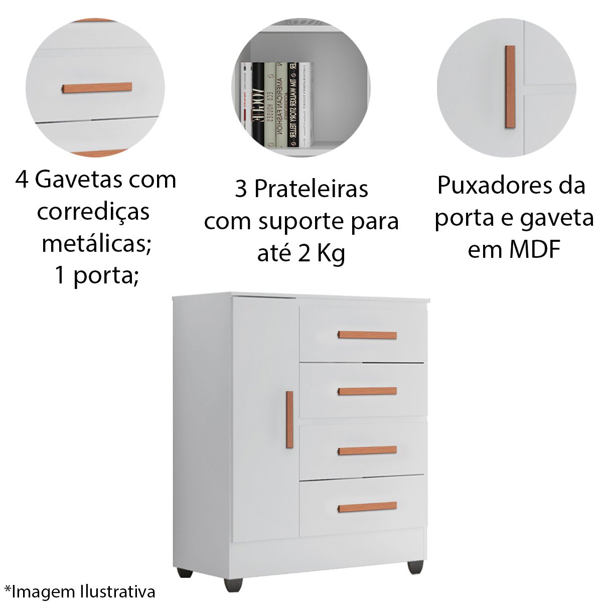 05 comoda sapateira para quarto 1 porta 4 gavetas lisa