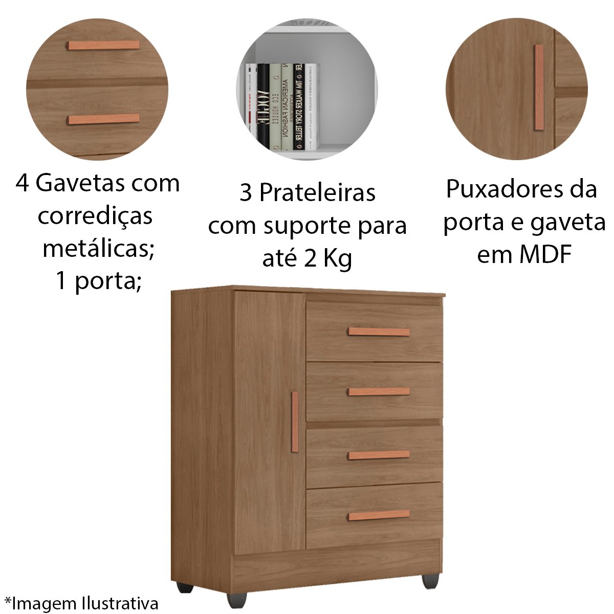 06 comoda sapateira para quarto 1 porta 4 gavetas lisa
