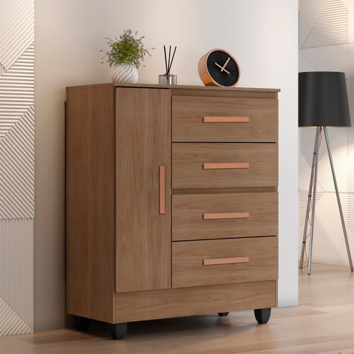 08 comoda sapateira para quarto 1 porta 4 gavetas lisa