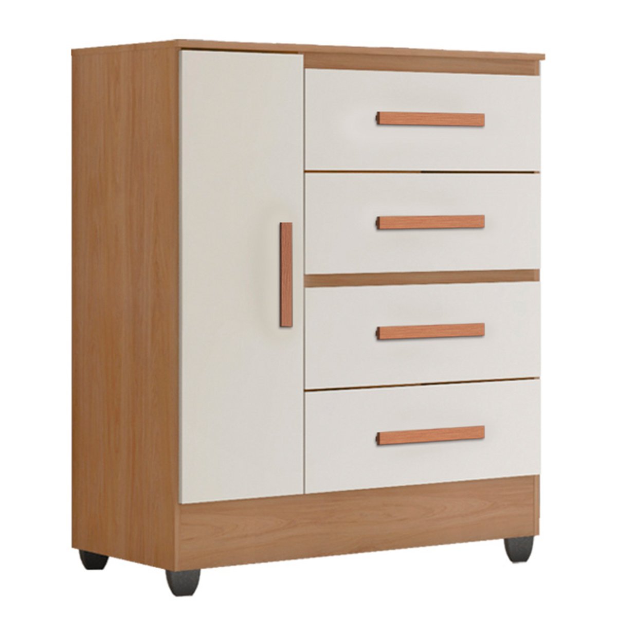 Cômoda Sapateira para Quarto 1 Porta 4 Gavetas Lisa - Nature/Off White