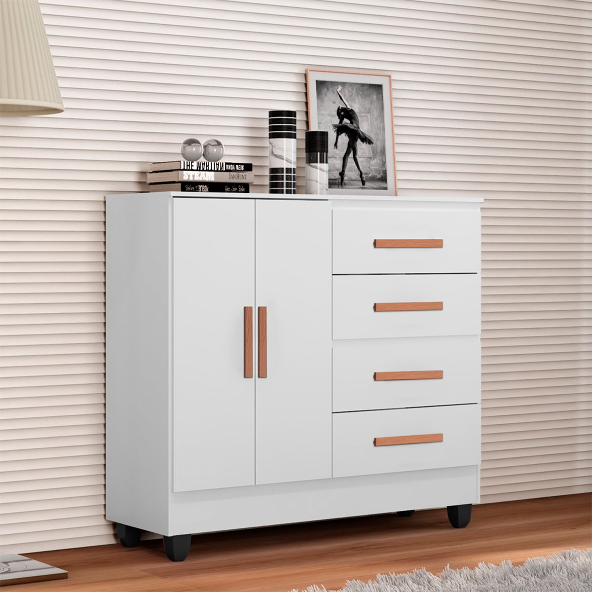 02 comoda sapateira para quarto 2 portas 4 gavetas lisa