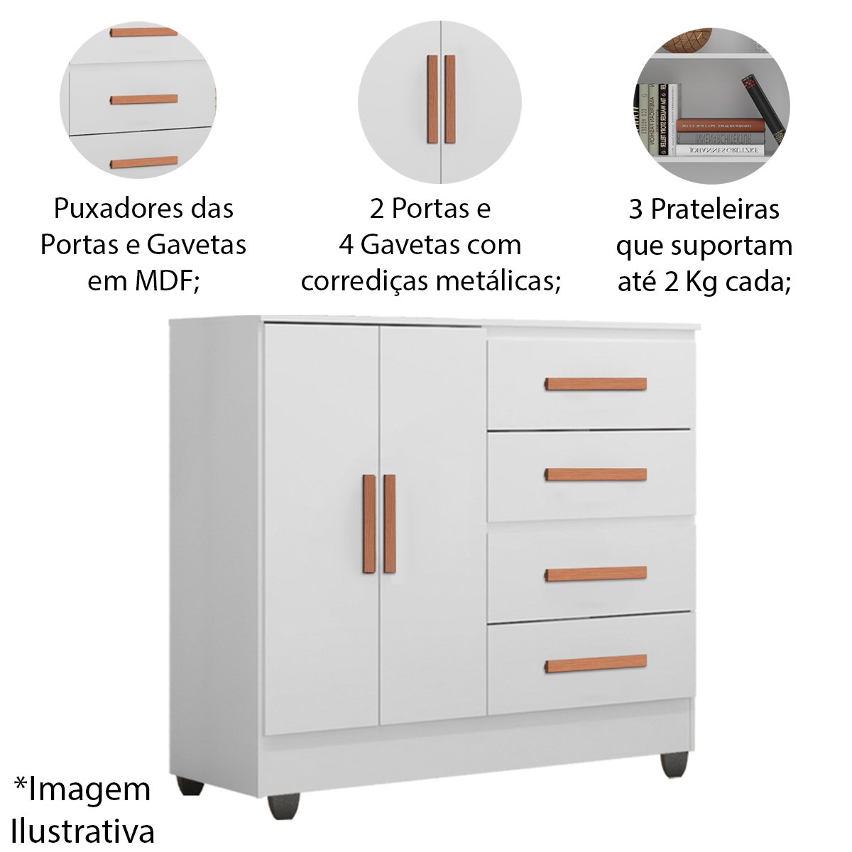 05 comoda sapateira para quarto 2 portas 4 gavetas lisa