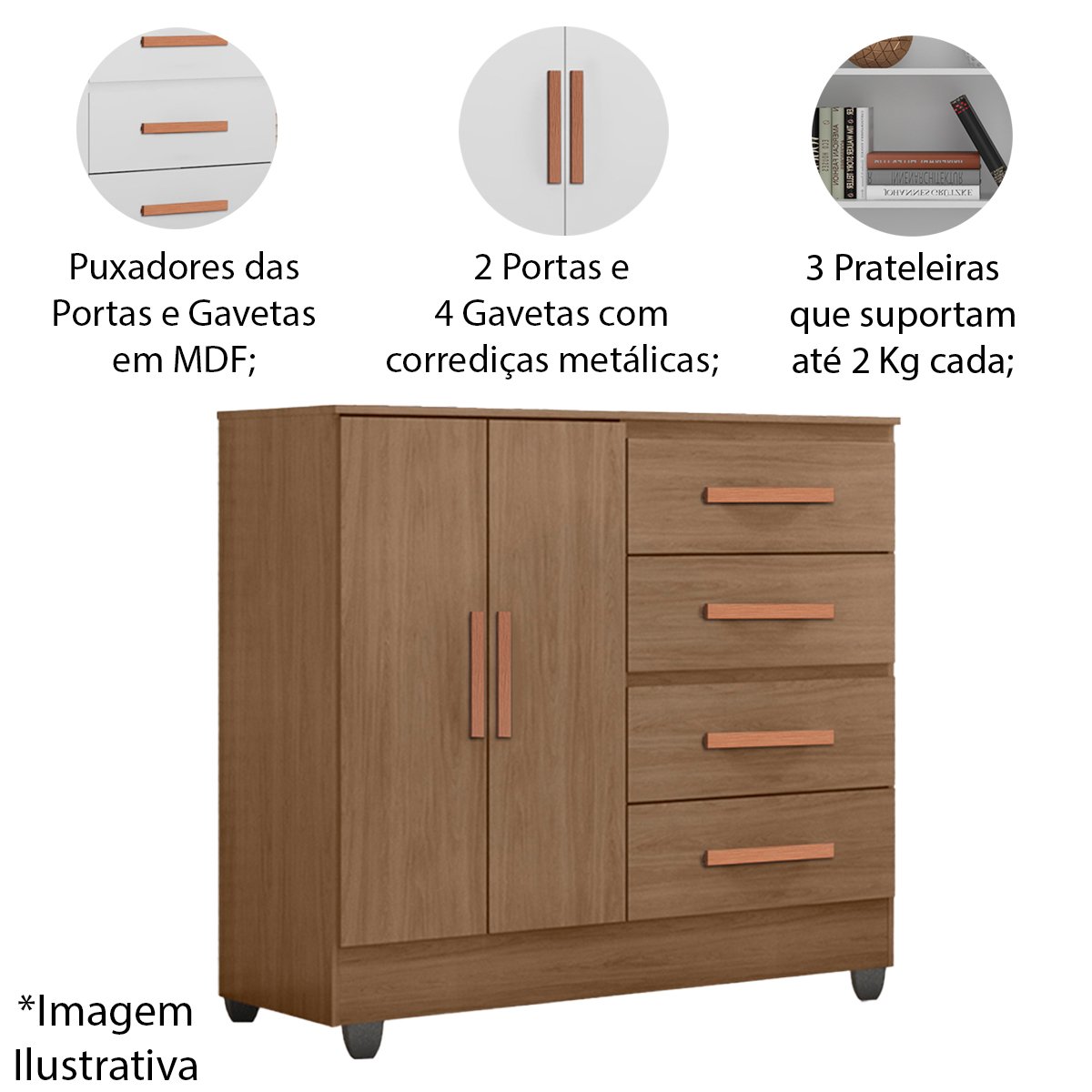 06 comoda sapateira para quarto 2 portas 4 gavetas lisa