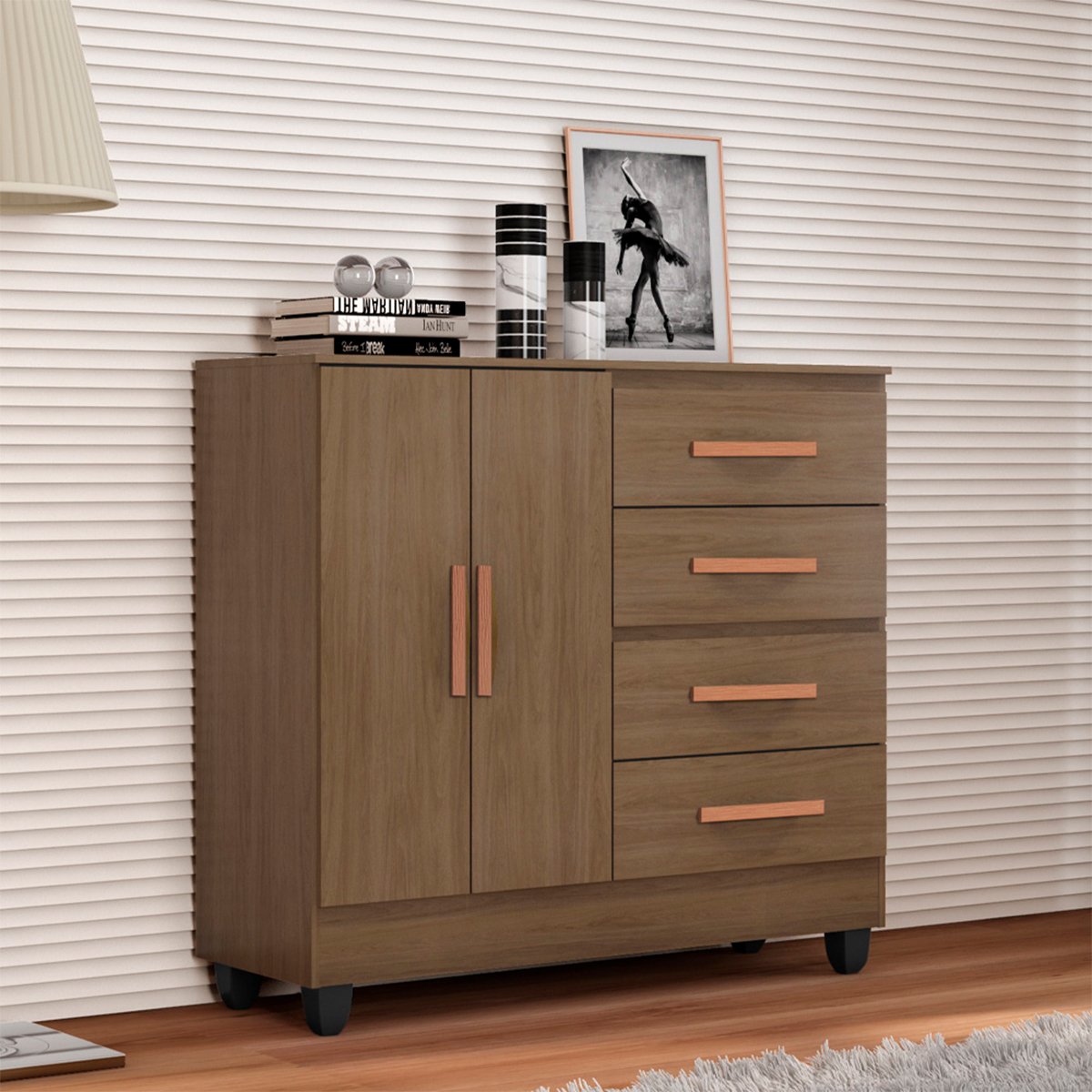 13 comoda sapateira para quarto 2 portas 4 gavetas lisa