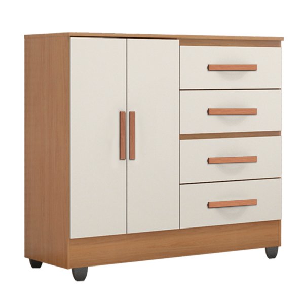 Cômoda Sapateira para Quarto 2 Portas 4 Gavetas Lisa - Nature/Off