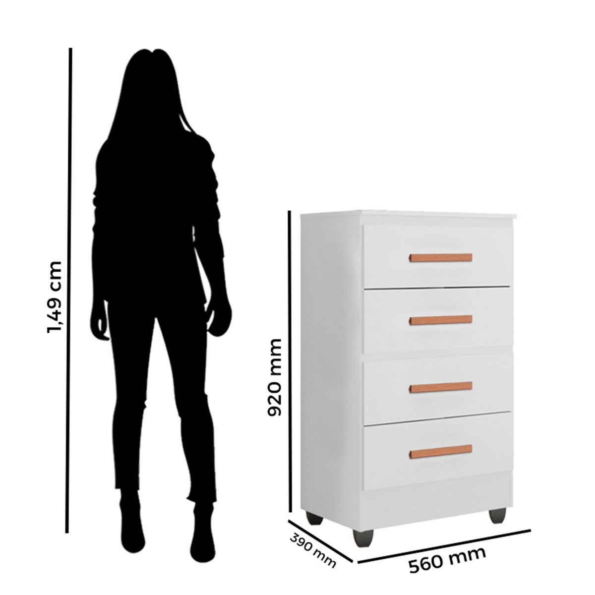 03 comoda para quarto 4 gavetas lisa mdp