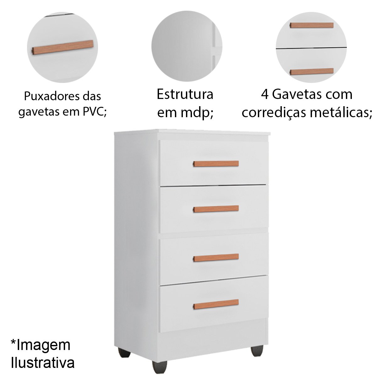 04 comoda para quarto 4 gavetas lisa mdp