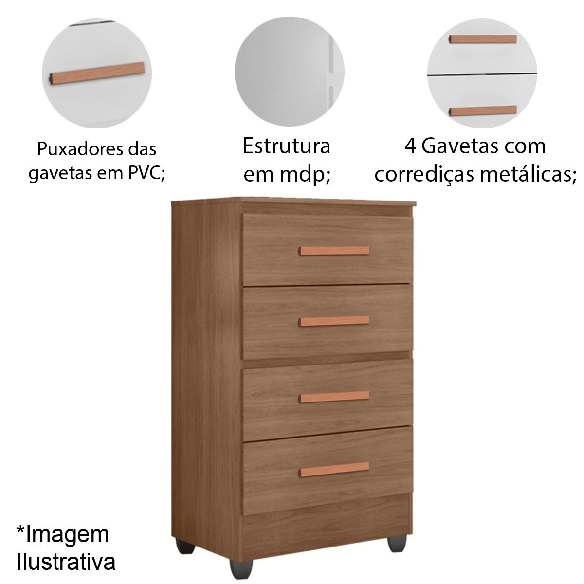 05 comoda para quarto 4 gavetas lisa mdp