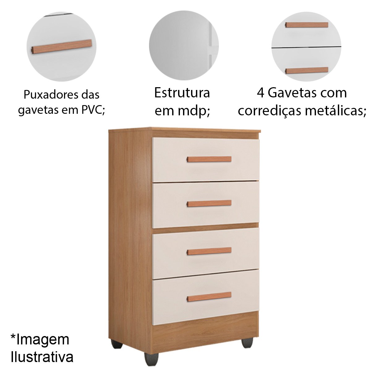 06 comoda para quarto 4 gavetas lisa mdp