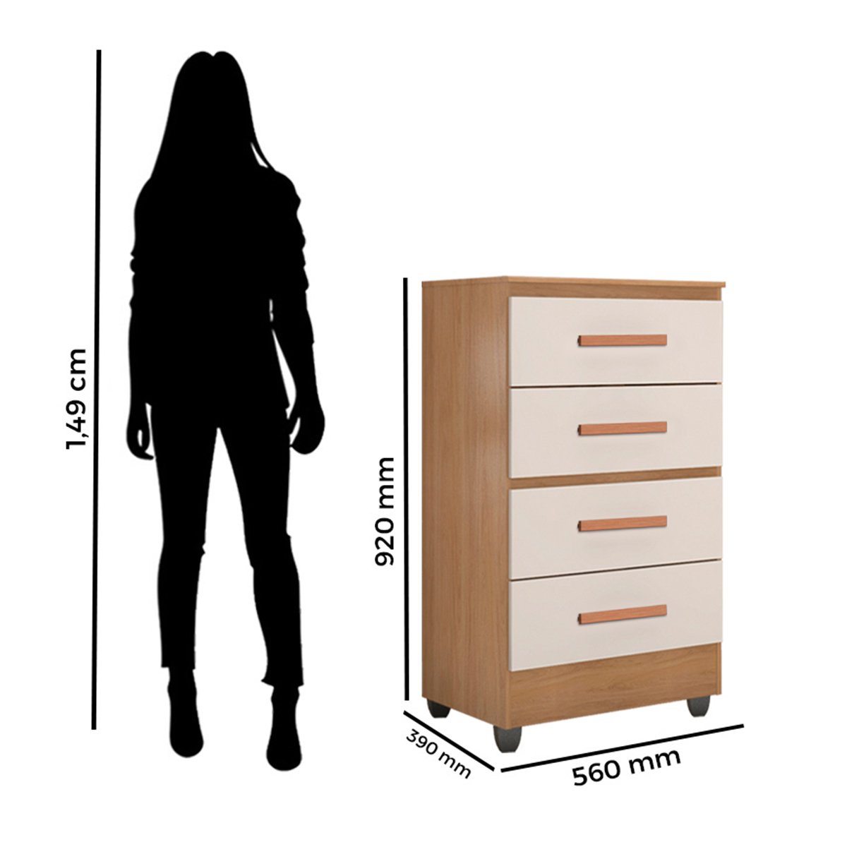 10 comoda para quarto 4 gavetas lisa mdp