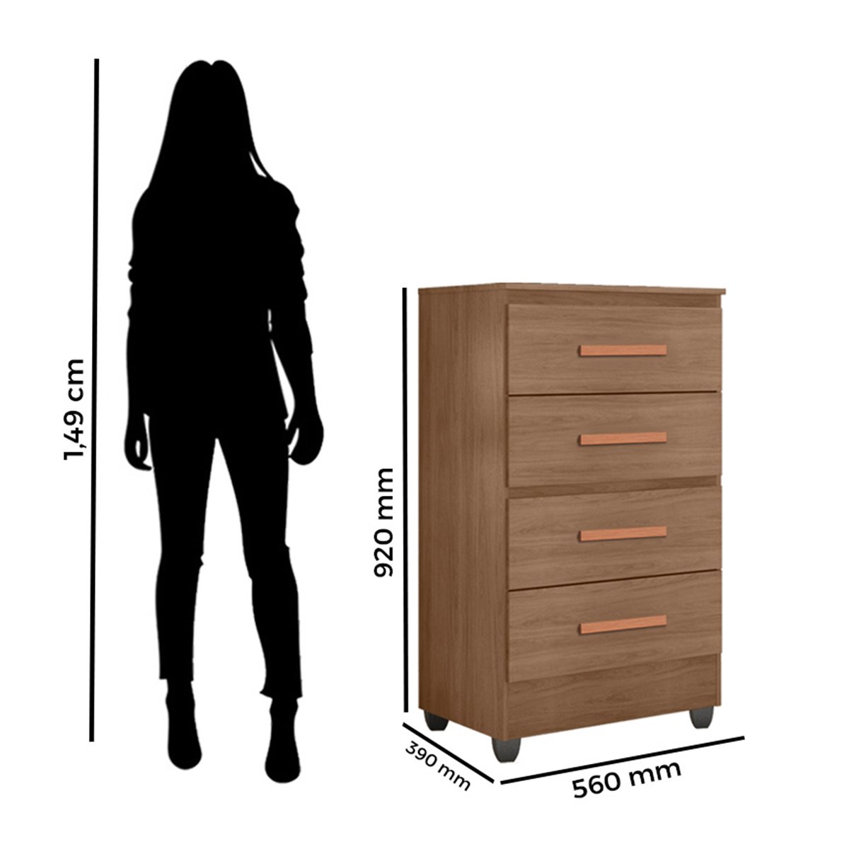 12 comoda para quarto 4 gavetas lisa mdp