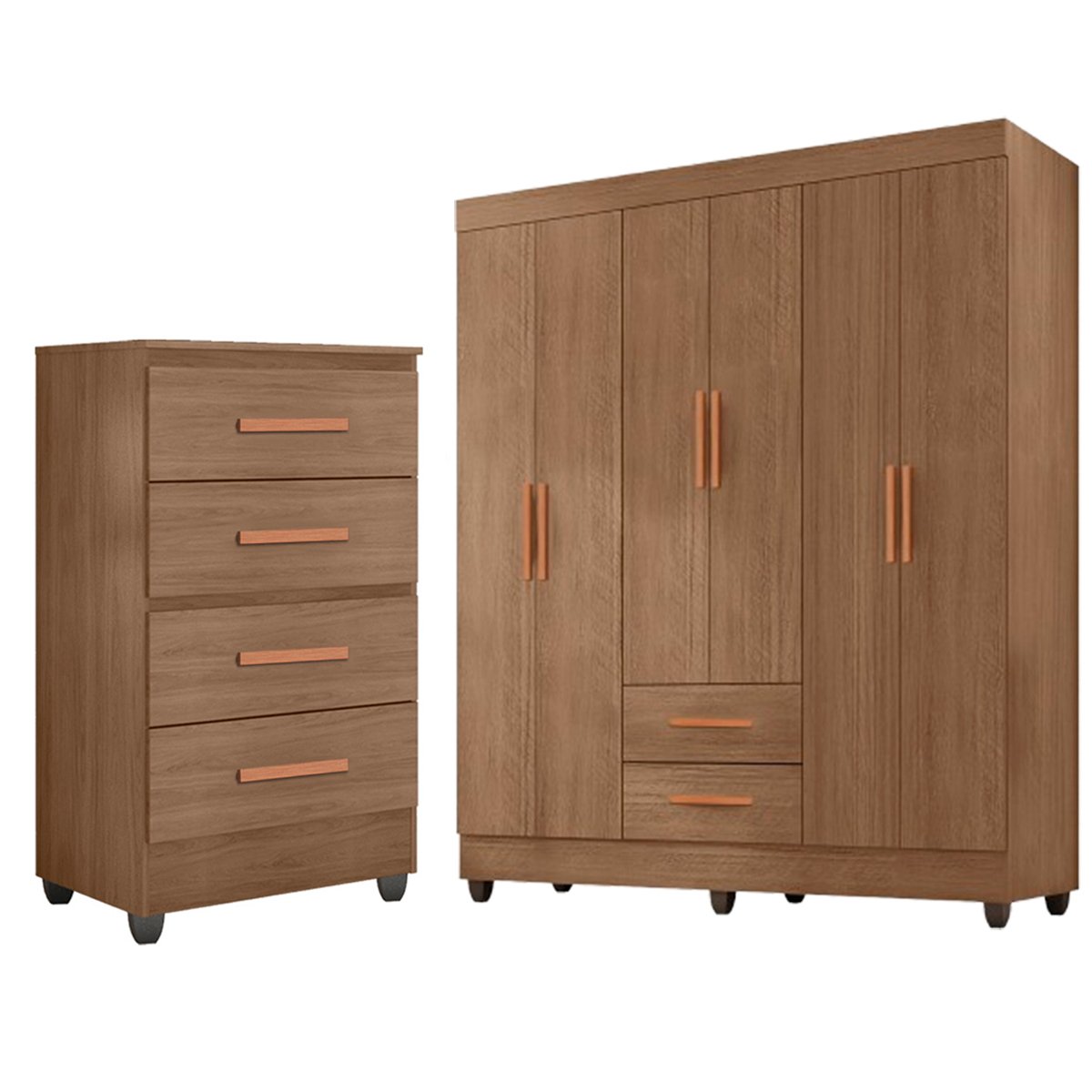 02 kit guarda roupa casal 6 portas com comoda 4 gavetas lisa