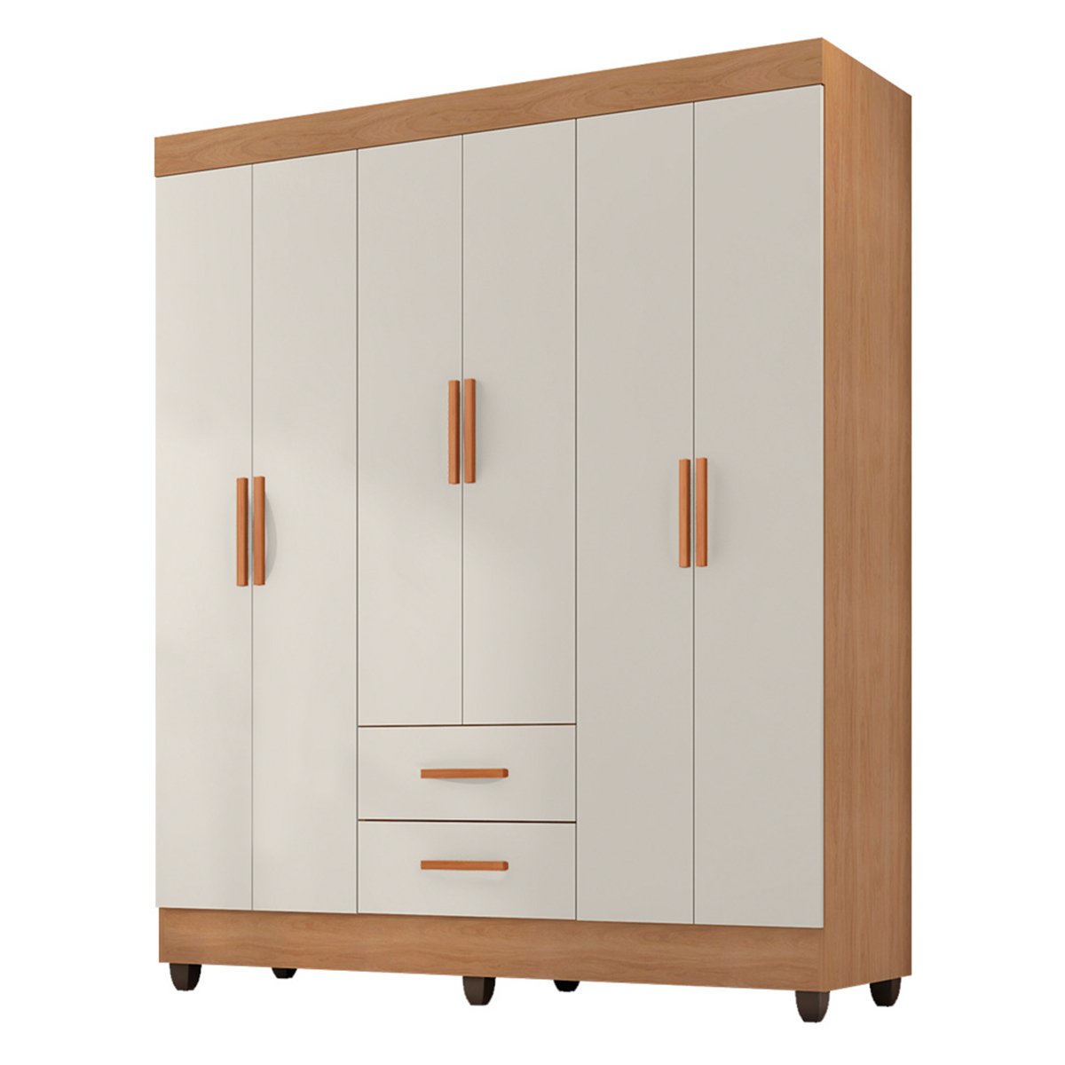 Kit Guarda Roupa Casal 6 Portas com Cmoda 4 Gavetas Lisa 5