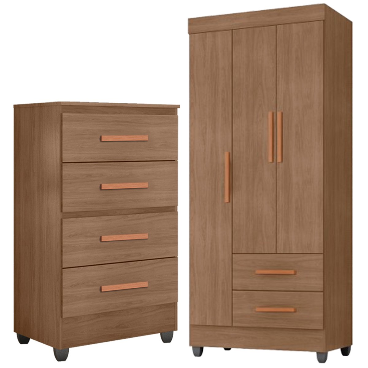 02 kit guarda roupa solteiro 3 portas 2 gavetas com comoda 4 gavetas lisa mdp