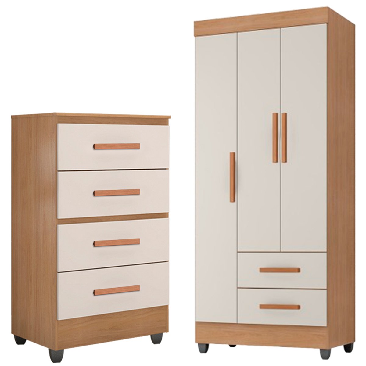 05 kit guarda roupa solteiro 3 portas 2 gavetas com comoda 4 gavetas lisa mdp