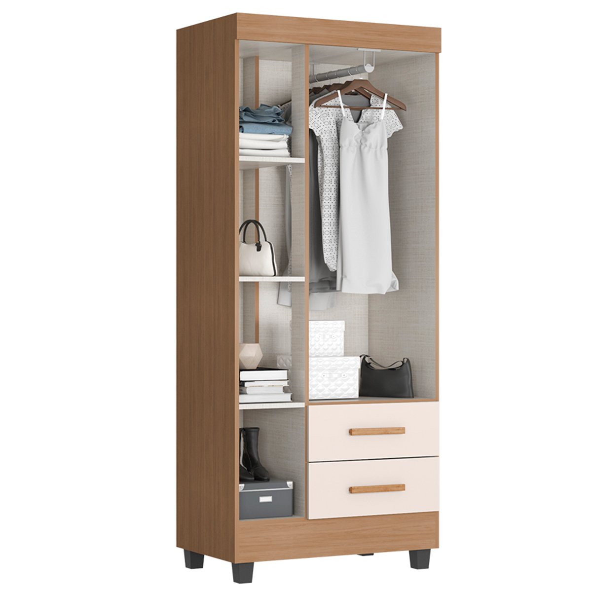07 kit guarda roupa solteiro 3 portas 2 gavetas com comoda 4 gavetas lisa mdp