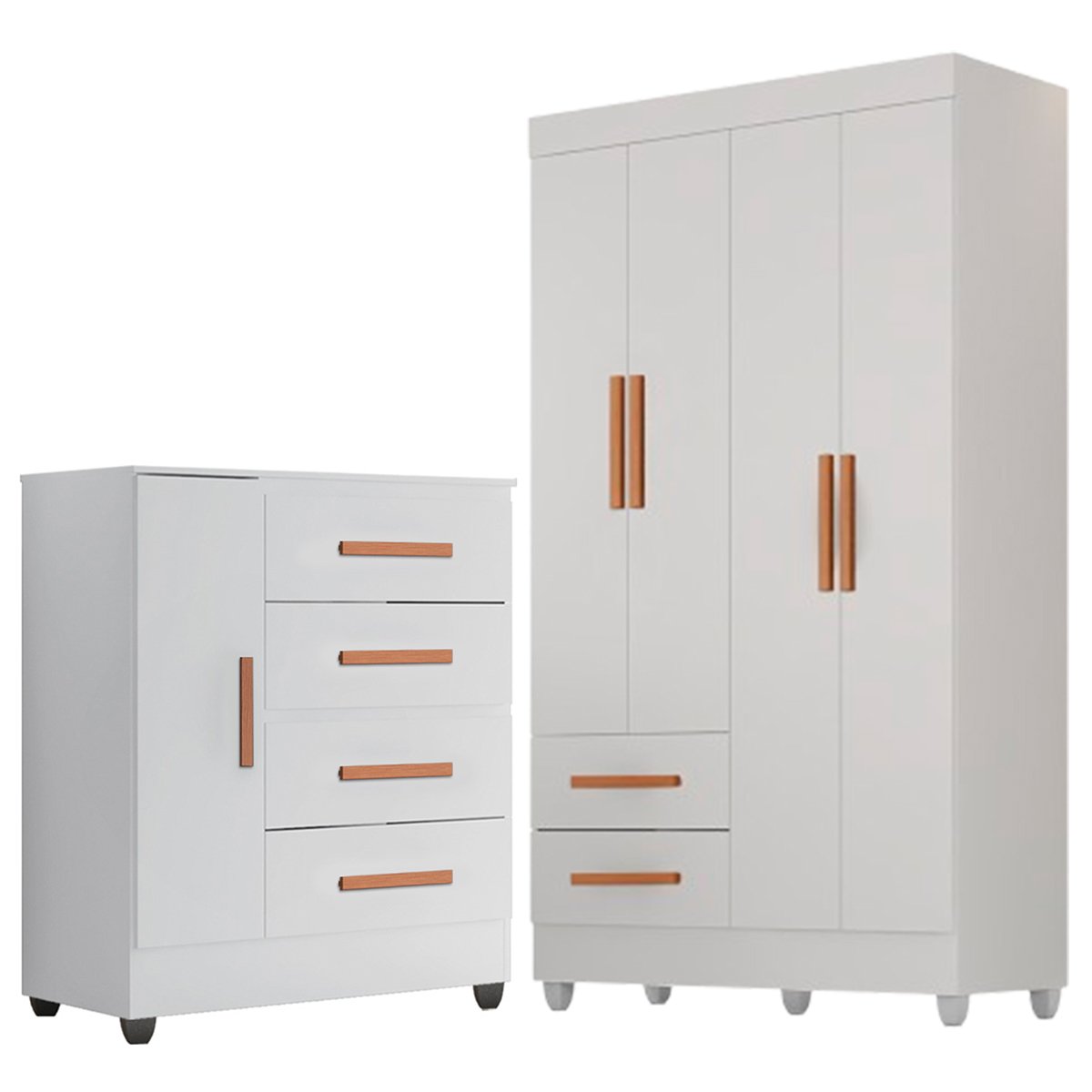 01 kit guarda roupa solteiro 4 portas com comoda sapateira lisa