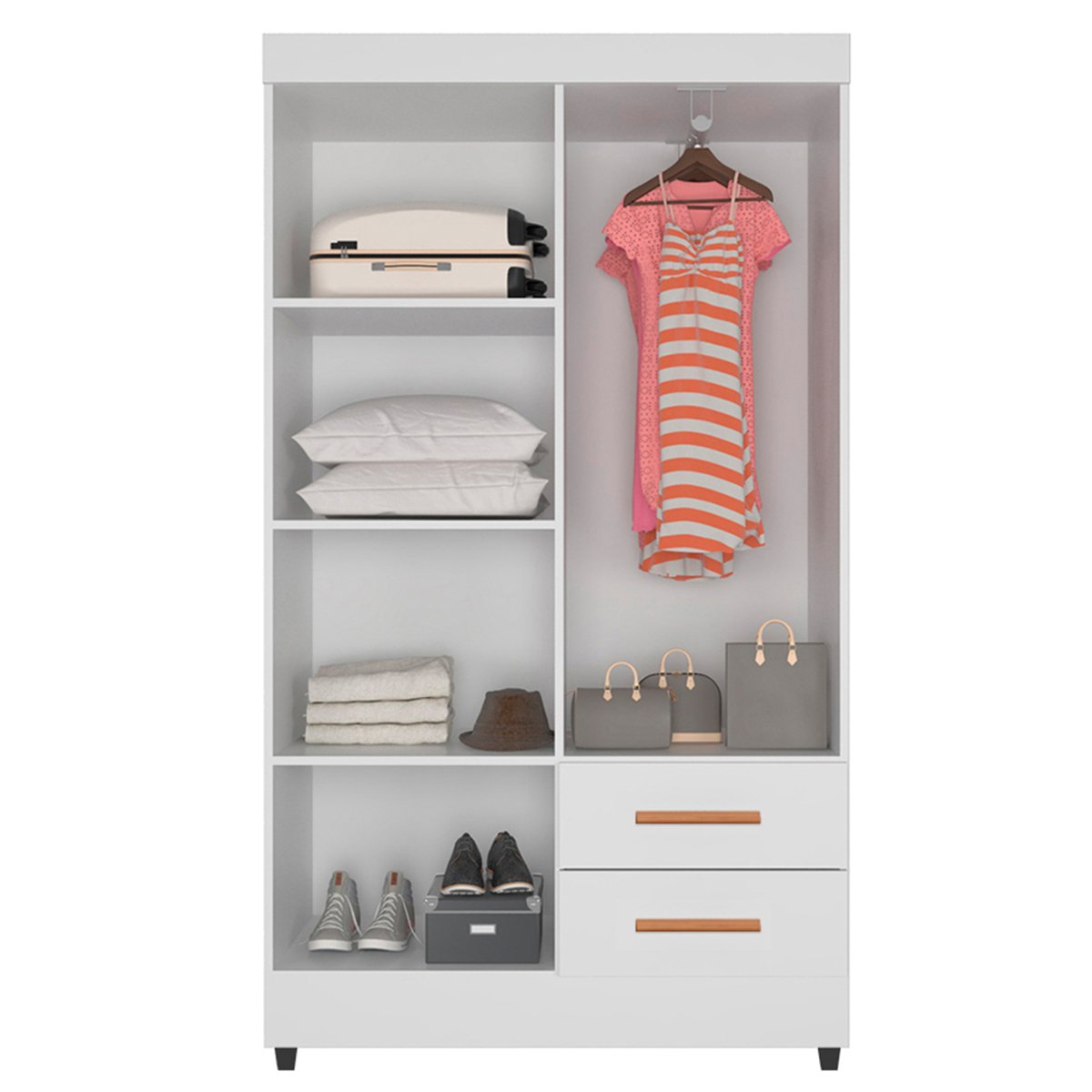 02 kit guarda roupa solteiro 4 portas com comoda sapateira lisa