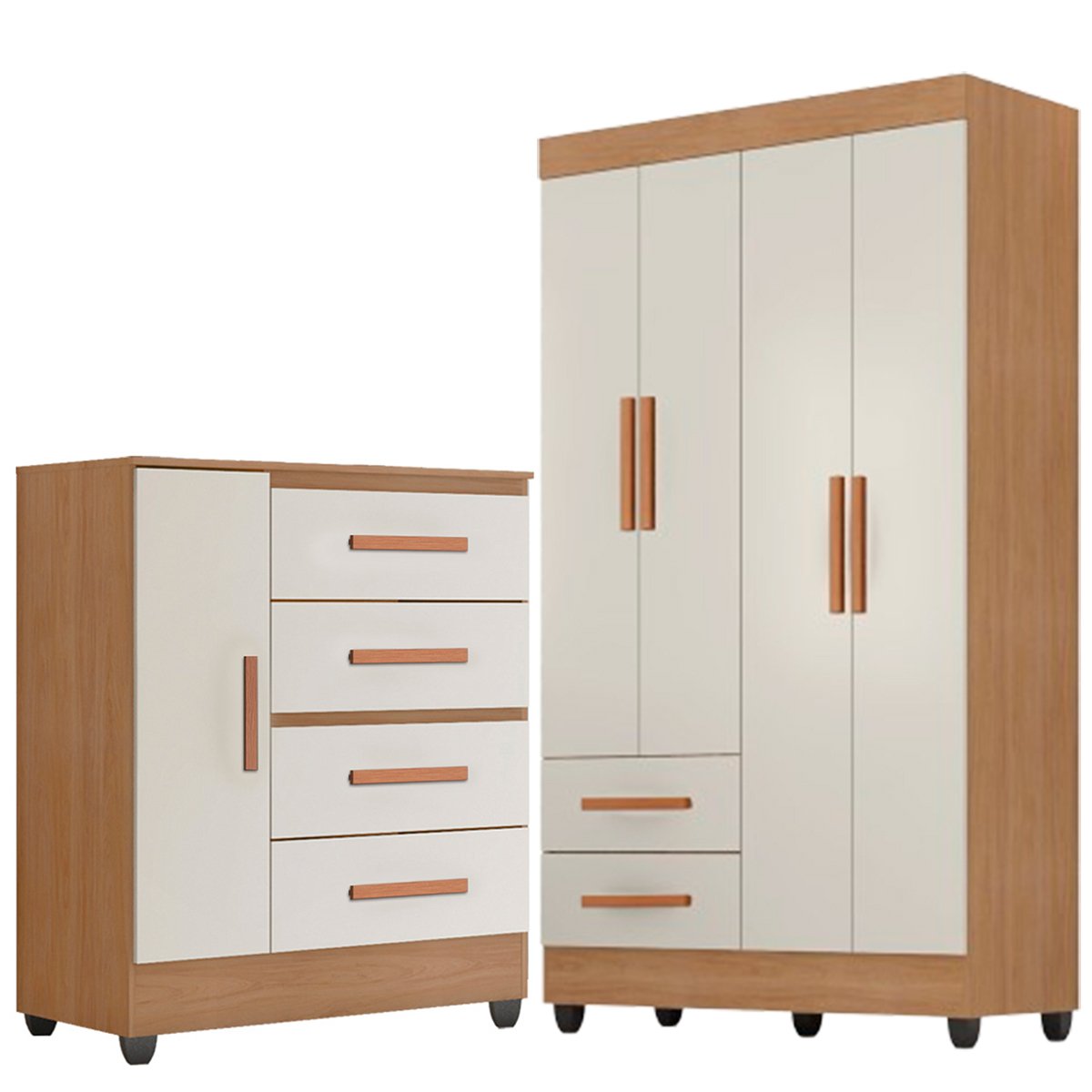08 kit guarda roupa solteiro 4 portas com comoda sapateira lisa