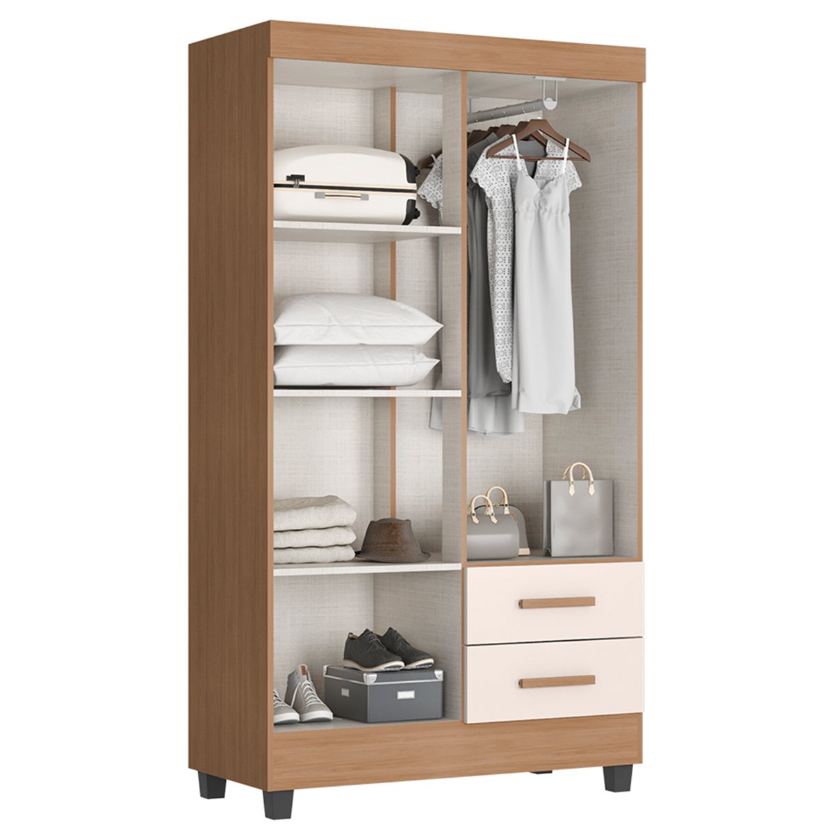 09 kit guarda roupa solteiro 4 portas com comoda sapateira lisa