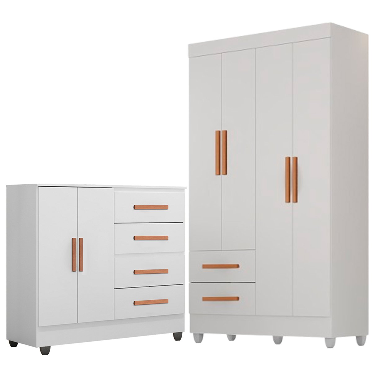 01 kit guarda roupa solteiro 4 portas e comoda sapateira 2 portas lisa