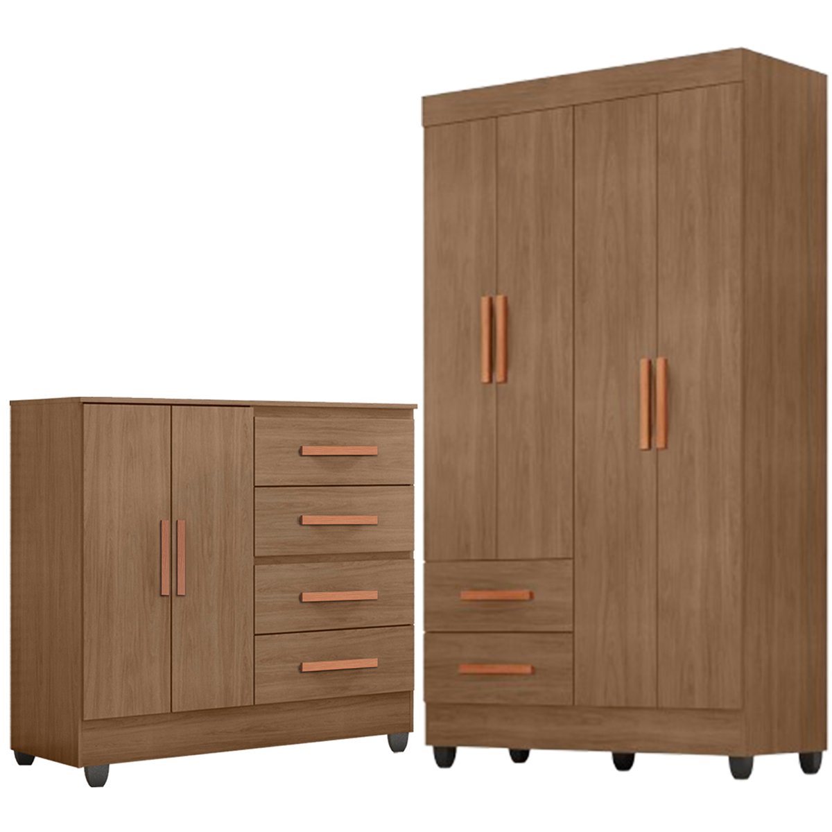 02 kit guarda roupa solteiro 4 portas e comoda sapateira 2 portas lisa