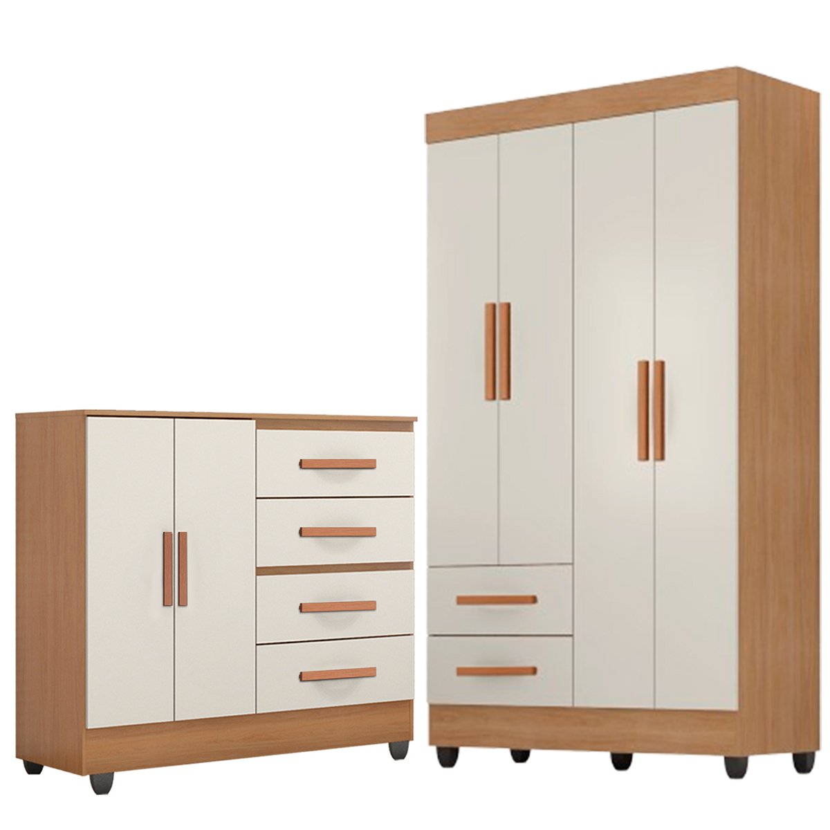03 kit guarda roupa solteiro 4 portas e comoda sapateira 2 portas lisa