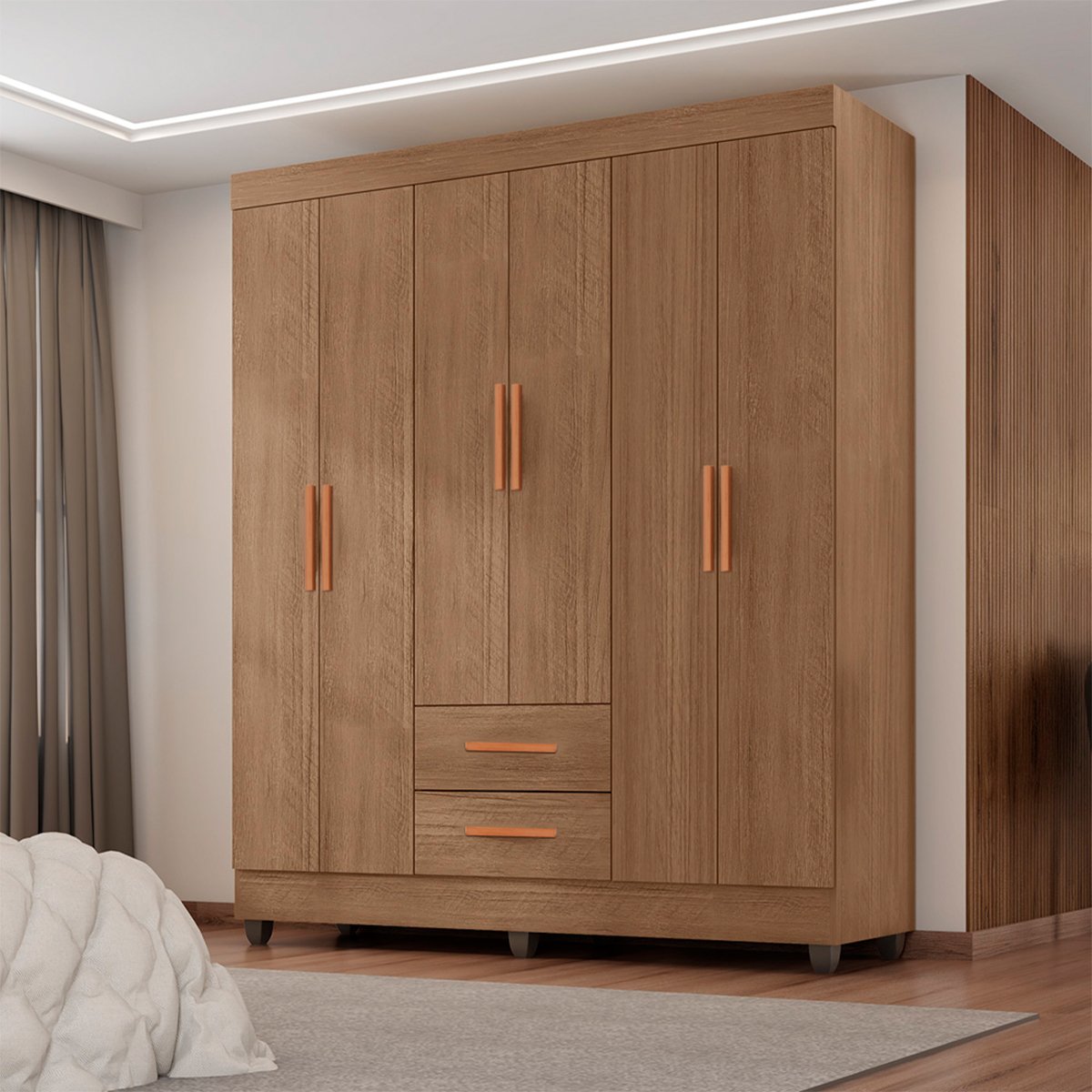 01 guarda roupa casal 6 portas 2 gavetas e 5 prateleira lisa mdp