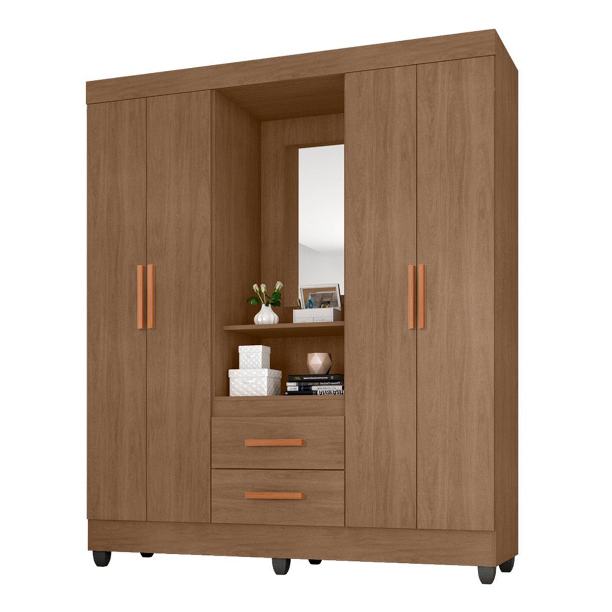 01 guarda roupa capelinha 4 portas 2 gavetas e 4 prateleiras lisa mdp