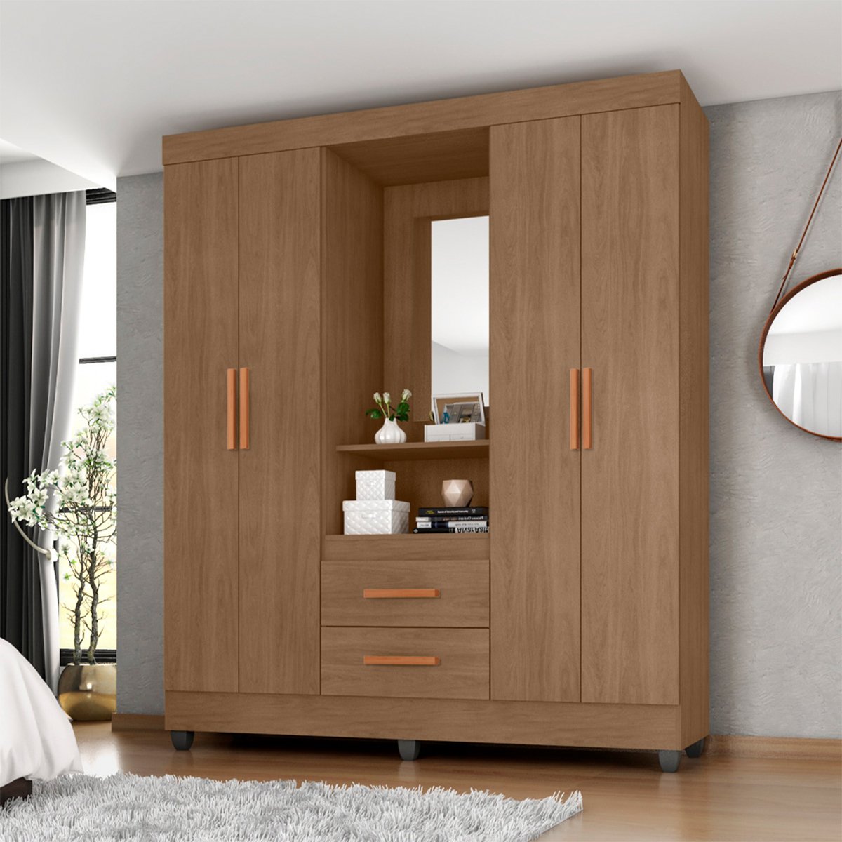 02 guarda roupa capelinha 4 portas 2 gavetas e 4 prateleiras lisa mdp