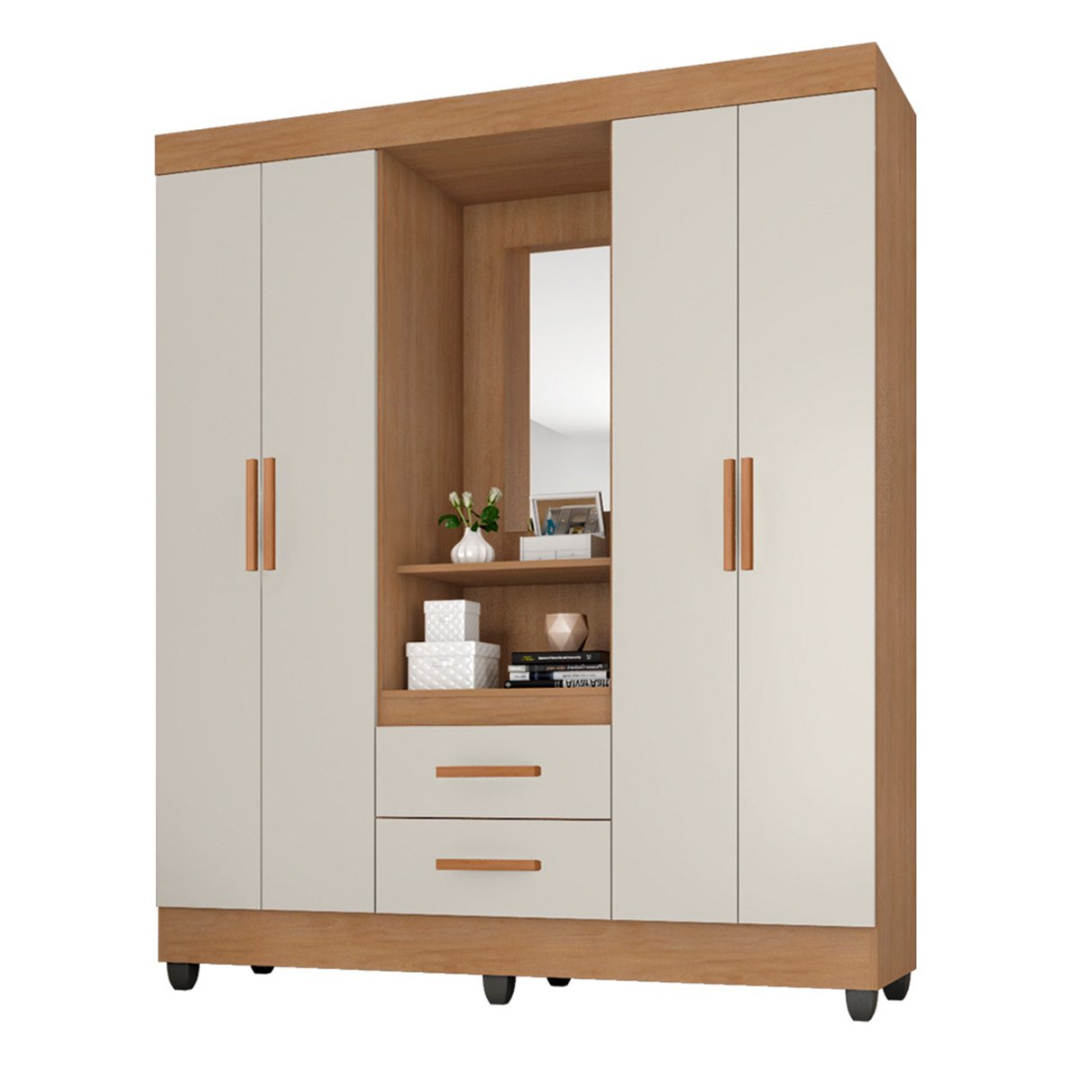 06 guarda roupa capelinha 4 portas 2 gavetas e 4 prateleiras lisa mdp
