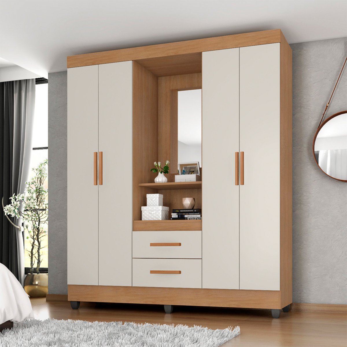 07 guarda roupa capelinha 4 portas 2 gavetas e 4 prateleiras lisa mdp