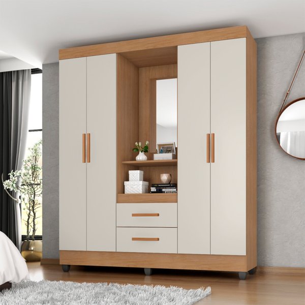 Guarda-Roupa Capelinha 4 Portas 2 Gavetas e 4 Prateleiras Lisa MDP