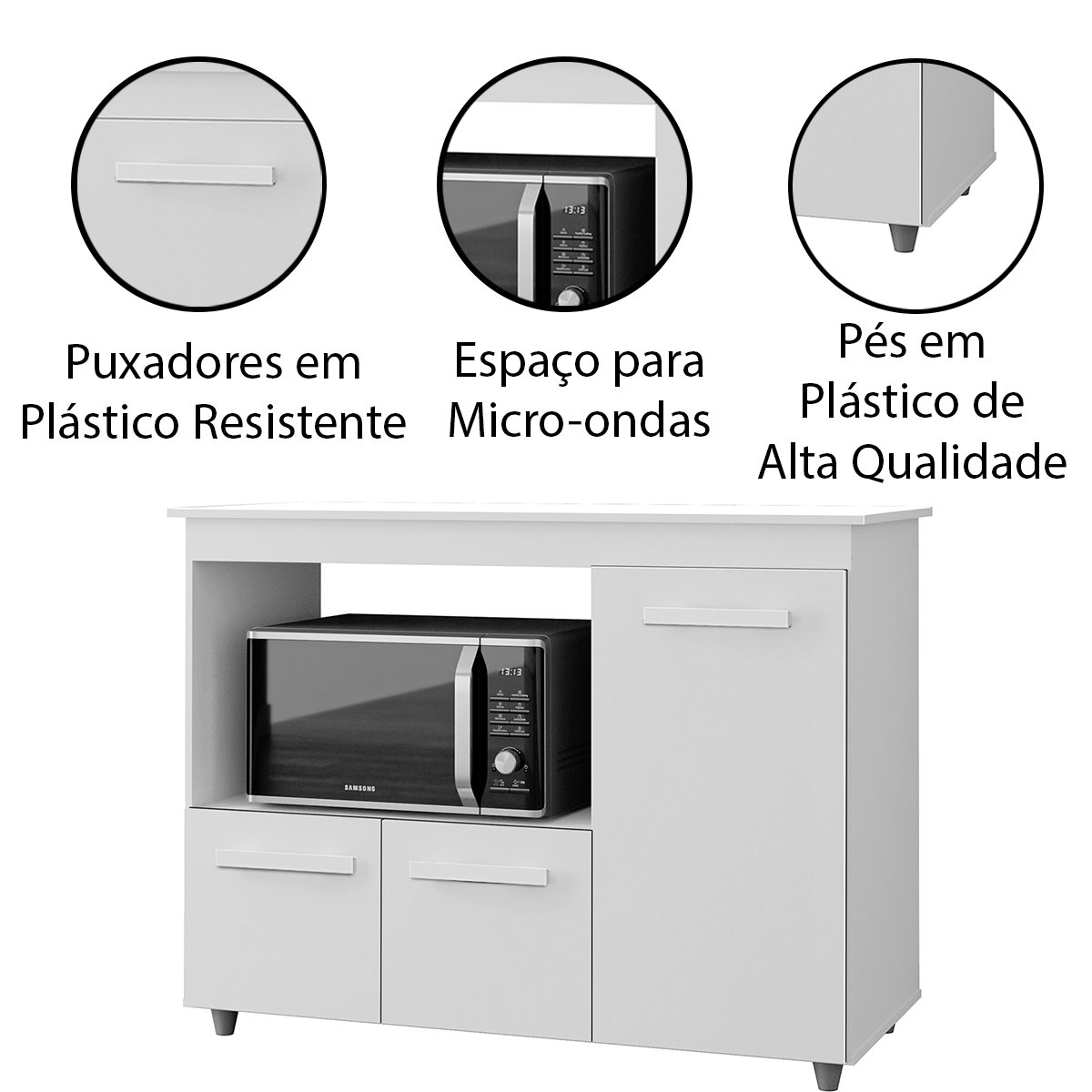 Balcão Multiuso para Cozinha Micro-Ondas 3 Portas Lina - Savana