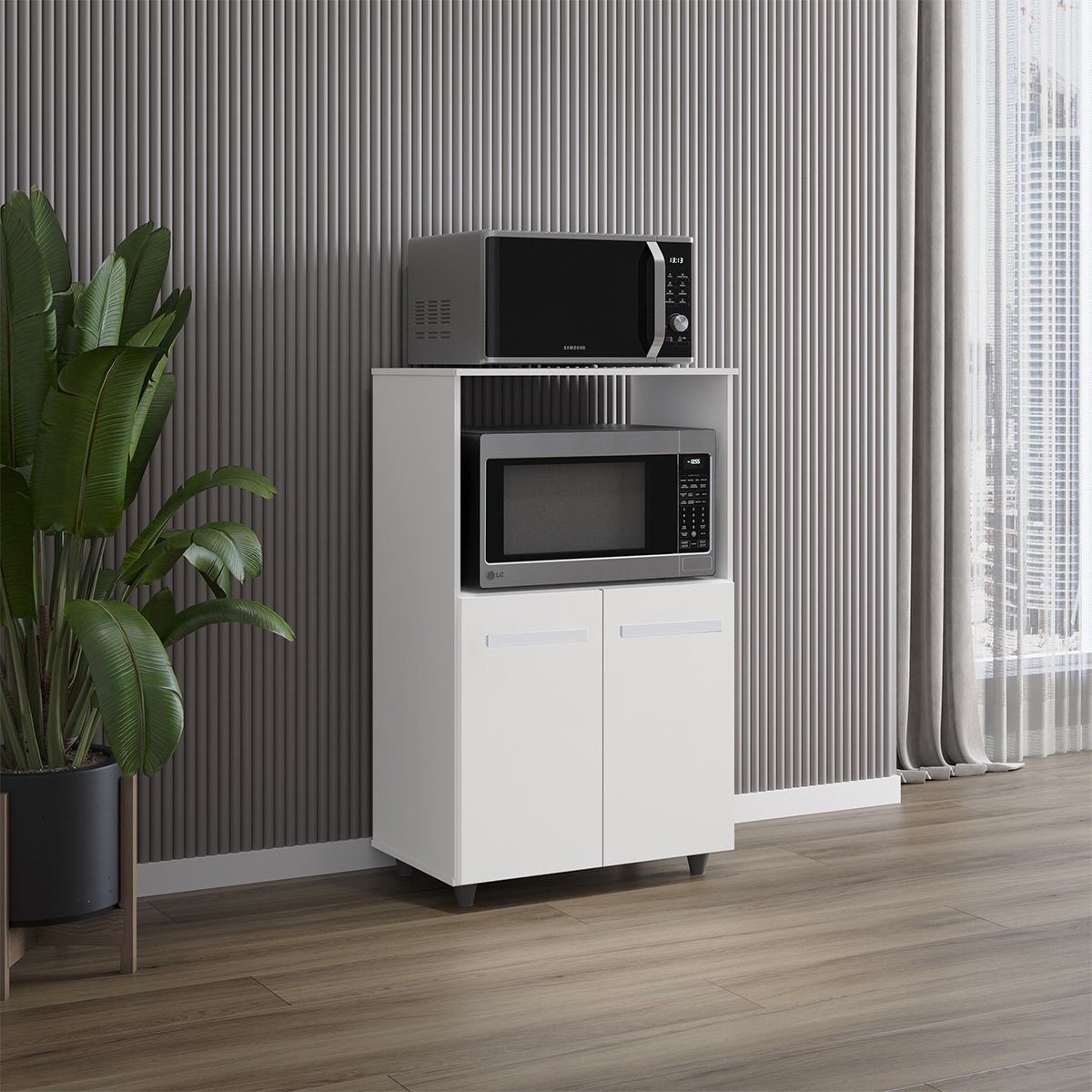 04 balcao multiuso para cozinha micro ondas 2 portas taiane