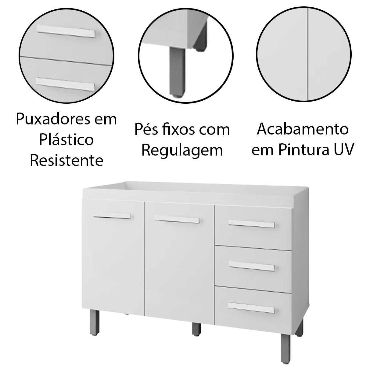10 balcao para pia 2 portas 3 gavetas sem tampo cani