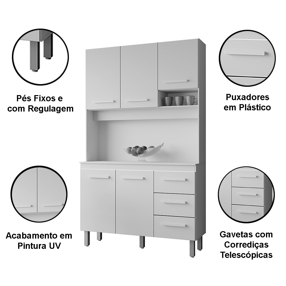 01 kit de cozinha 5 portas 3 gavetas com nicho vitorina