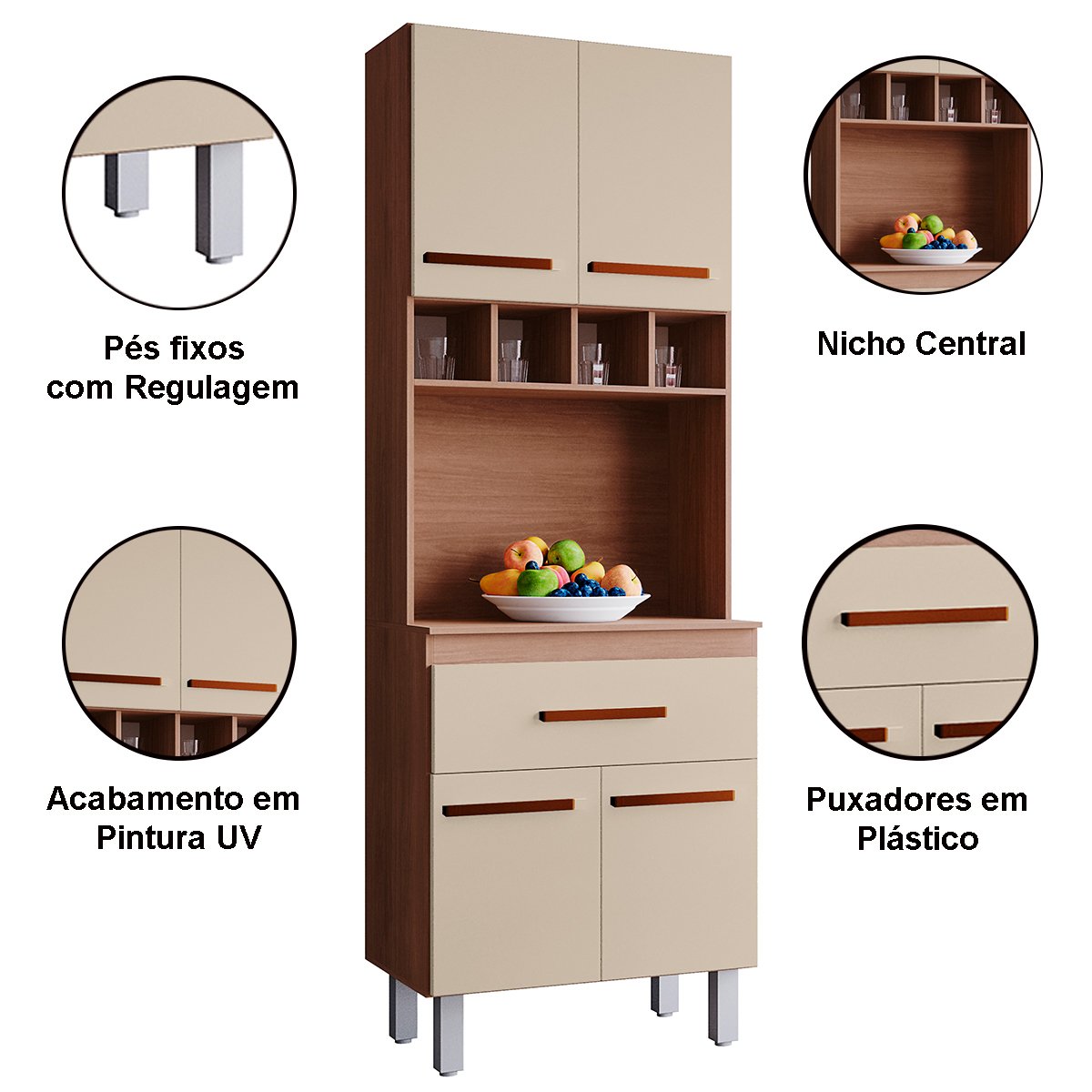 02 paneleiro alto com nicho 4 portas 1 gaveta vitorina