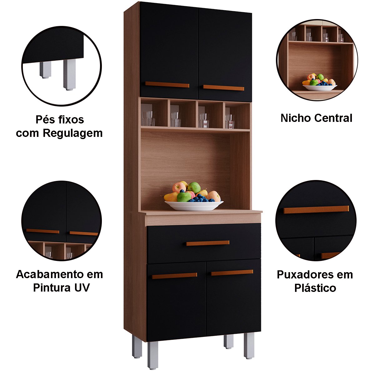 03 paneleiro alto com nicho 4 portas 1 gaveta vitorina