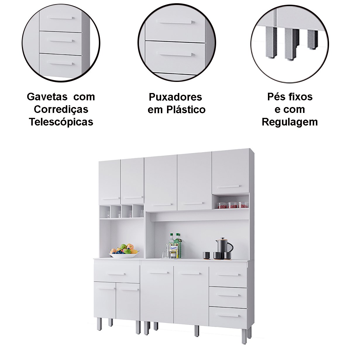01 kit de cozinha 9 portas 4 gavetas com nicho vitorina
