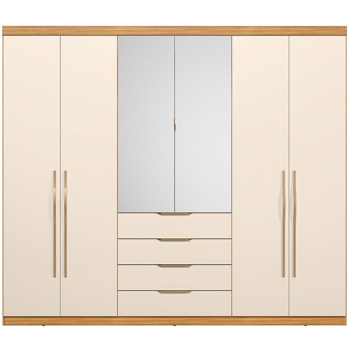 01 guarda roupa casal 6 portas 4 gavetas com espelho giane